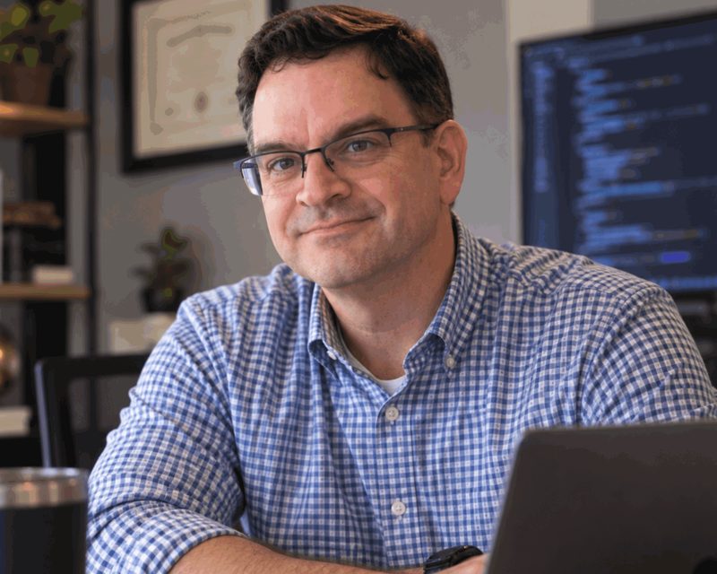 James Fouts, founder of Instorming, at his desk